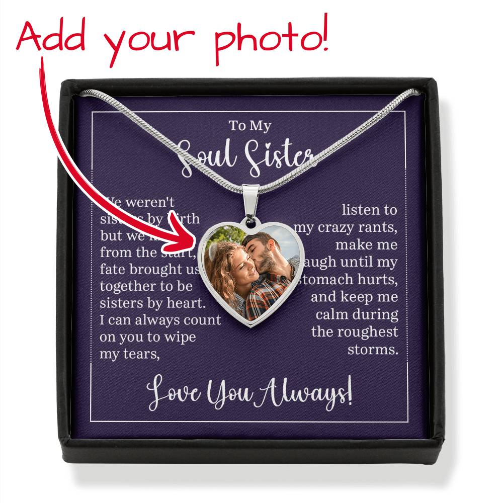 To My Soul Sister Personalized Photo Heart Necklace