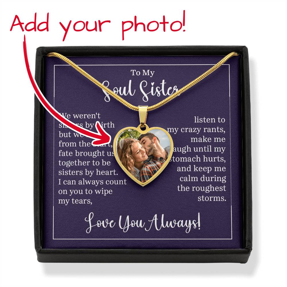 To My Soul Sister Personalized Photo Heart Necklace