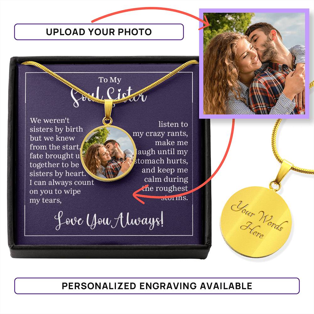 To My Soul Sister Personalized Photo Circle Necklace